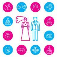 Wedding bride and groom flat icons set