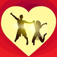 Couple love red heart shape jump valentine day gift card