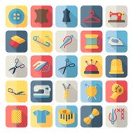 Vector sewing equipment and needlework flat icons set N2