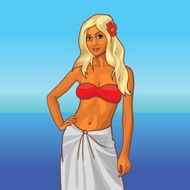 Hot Bikini girl on the beach Vector illustration