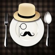Vector Hipster style on white plate with spoon and fork N4