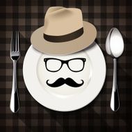 Vector Hipster style on white plate with spoon and fork N5