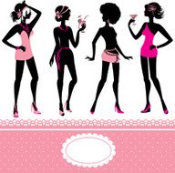 Set of fashionable girls silhouettes Party or holiday design elements
