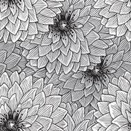 monochrome seamless pattern of abstract graphics flowers
