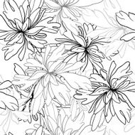 seamless vector monochrome pattern of abstract flowers and leaves