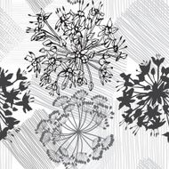 Monochrome seamless pattern of abstract flowers Hand-drawn floral background N12