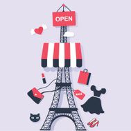flat vector icons for shopping in Paris