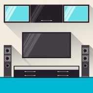 room interior with television trendy flat style long shadows