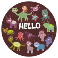 Funny monsters party card design dark background in the circle
