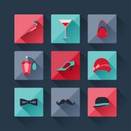 Set of retro fashion icons in flat design style
