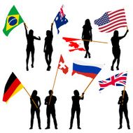 Black silhouettes of mans and womans with flags N3