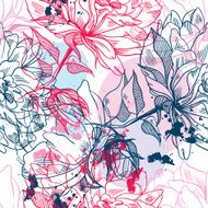 grunge seamless pattern with roses and spots of paint