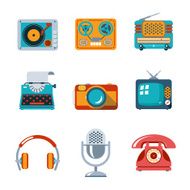 Retro media icons in flat style
