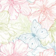 Seamless pattern with flowers and butterflies N3
