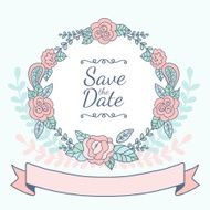 Decorative vector floral frame with pink roses and leaves