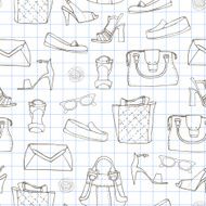 Seamless pattern with handbags and shoe Fashion illustration N2
