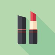 Red lipstick flat square icon with long shadows