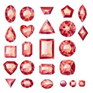 Set of realistic red jewels Colorful gemstones