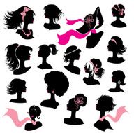 Set of woman and girl silhouettes with hair styling