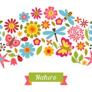 Natural pattern with beautiful flowers beetles and butterflies N10