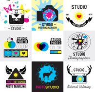Set of vintage photo studio logo labels and design element