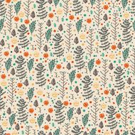 Cute seamlless pattern with doodle flowers and trees N2