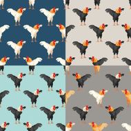 Seamless pattern with rooster Set