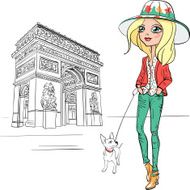 Vector beautiful fashion girl in Paris N5