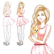 The girl hugs a little dog of chihuahua
