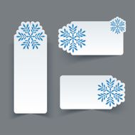Vector Set of Blank White Paper Retro Labels with Snowflakes