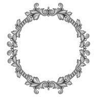 Baroque ornamental antique silver frame on white background N2