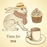 Sketch fancy hare cup cupcake in vintage style