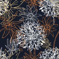 Seamless pattern with dahlias Line Art fancy N2