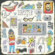 Hipster swag hand drawn colorful doodle set Vector illustration