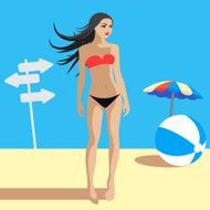 Beautiful Young Female on Summer Beach Vector Illustration