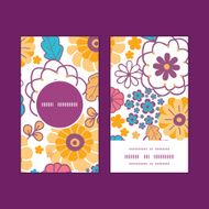 Vector colorful oriental flowers vertical round frame pattern business cards N3