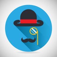 Gentleman Accessories Symbol Bowler Hat and Monocle Mustache Silhouette Icon