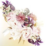 Floral vector background with roses and other flowers