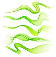 Set of Abstract Green smoke curved lines