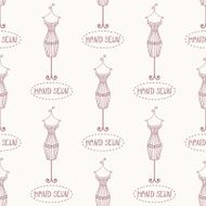 Small vintage iron mannequin seamless pattern with inscription hand sewn