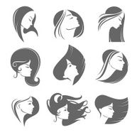 Girls portrait - vector silhouette icon monochrome N2
