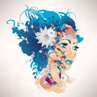 Surrealistic girl with flowers