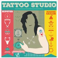 tattoo studio hipster and marine Tattoo set vector illustration