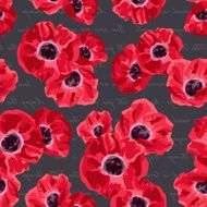 Seamless vintage pattern with poppies flower on lettering backgr