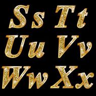 Golden metallic shiny letters S T U V W X