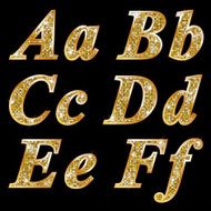 Golden metallic shiny letters A B C D E F