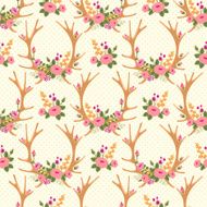 Vintage seamless pattern with deer antlers and flowers N3