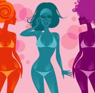 Three women wearing bikini