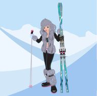Beautiful girl with alpine skiing