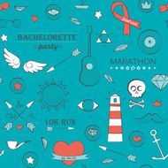 Doodle seamless hipster pattern over turquoise N2